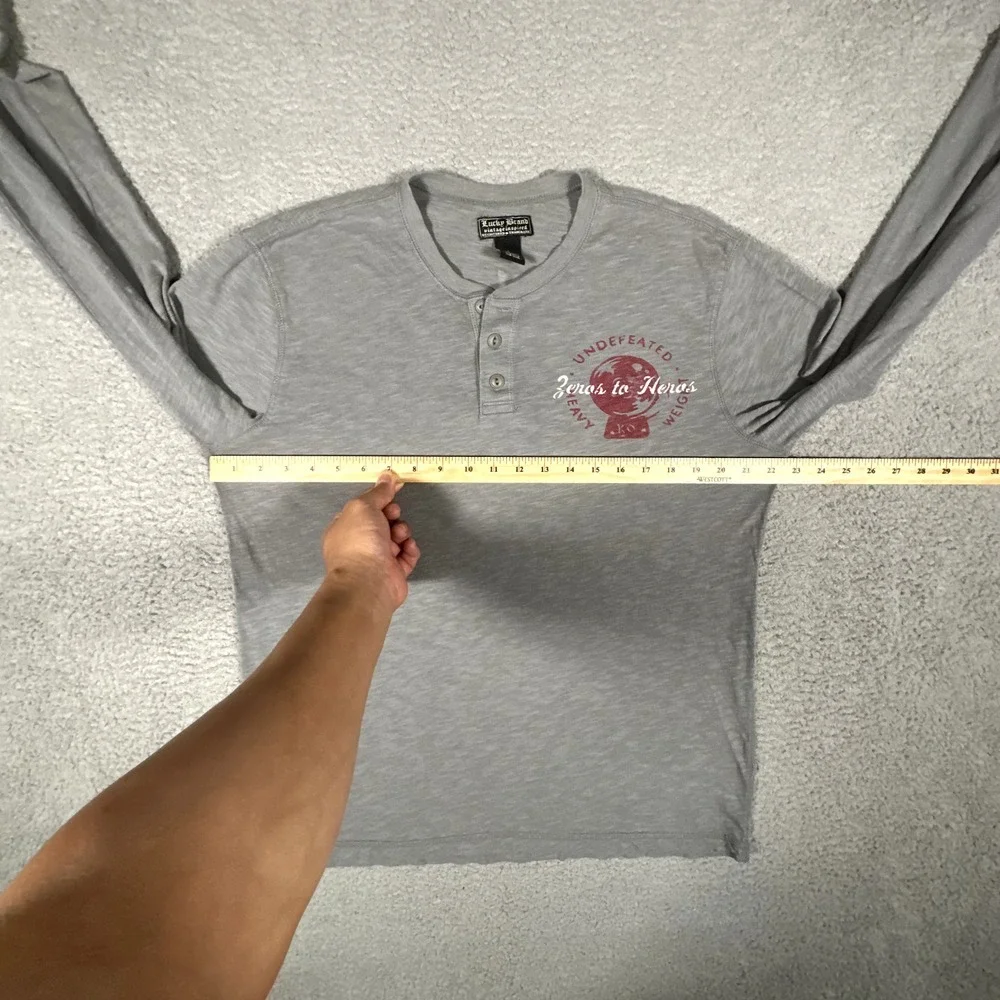 Lucky Brand Shirt Mens Large Gray Henley Vintage Inspired Graphic Tee Boxing Gym